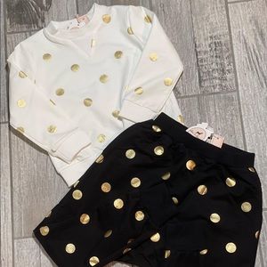 “DOE A DEAR”: black + gold + white matching polka-dot set!
